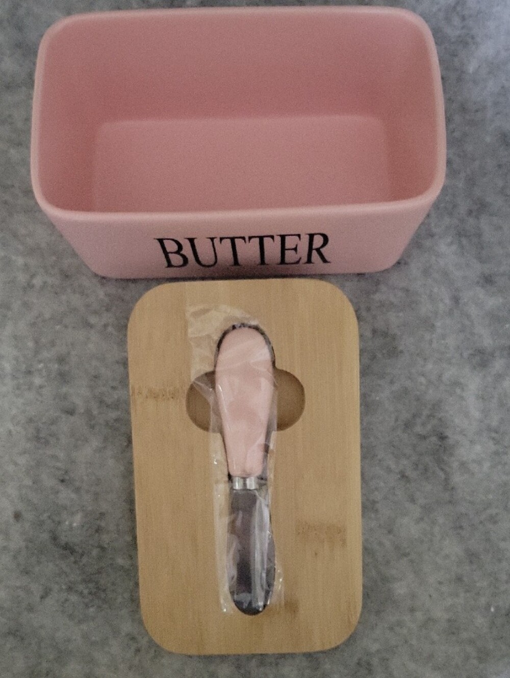 Pink Butter Storage Dish with Bamboo Lid NEW - Picture 3 of 5